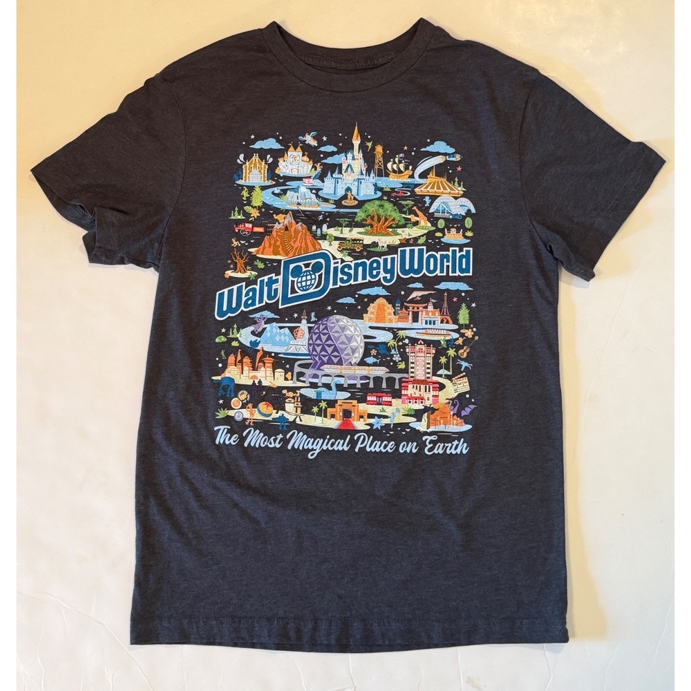 Disney Parks Walt Disney World Map Attraction Timeline T-Shirt Gray Small